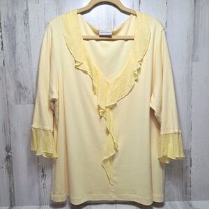 Soft Surrounding Top Womens 3X Yellow Knit Ruffle V Neck Sleeves Boho Peasant